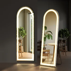 EDX LED 3 Color Lighting Full Body Mirror 60"x 16" Arched Floor Mirror with Lights Wall Mounted Free Standing Leaning for Home