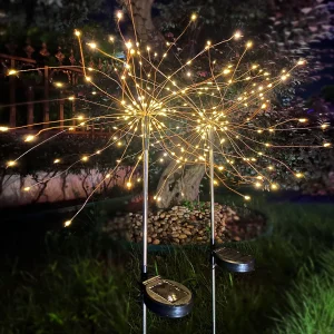 QiShi Outdoor Solar Garden Lights 120 LED Solar Powered Decorative Stake Landscape Light DIY Flowers Fireworks starburst 2 Pack