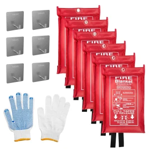 Rocyis Emergency Fire Blanket (6 Pack, 40 in X 40 in) + 6 Hooks & 1 Gloves